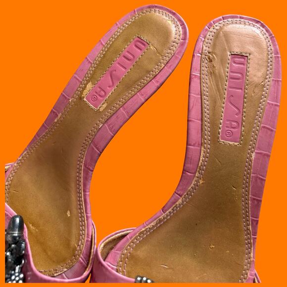 00's vintage baby pink reptile print coquette soft girl y2k kitten heels US 6.5 - Picture 7 of 8